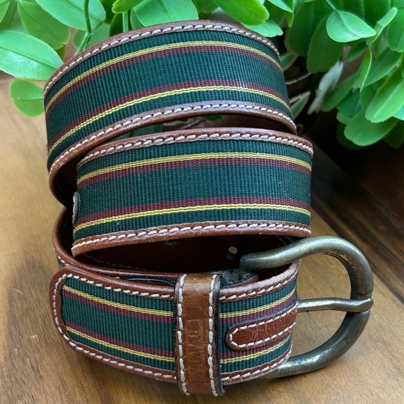 Bally Green & Red Canvas & Leather Belt Size 32 (xs-s) Made in Italy main image 6
